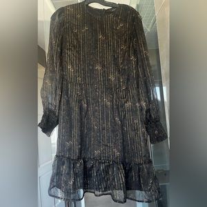 Black Dress. Above the knee, long sleeve. New Look. Size 8. Gold stripes. New